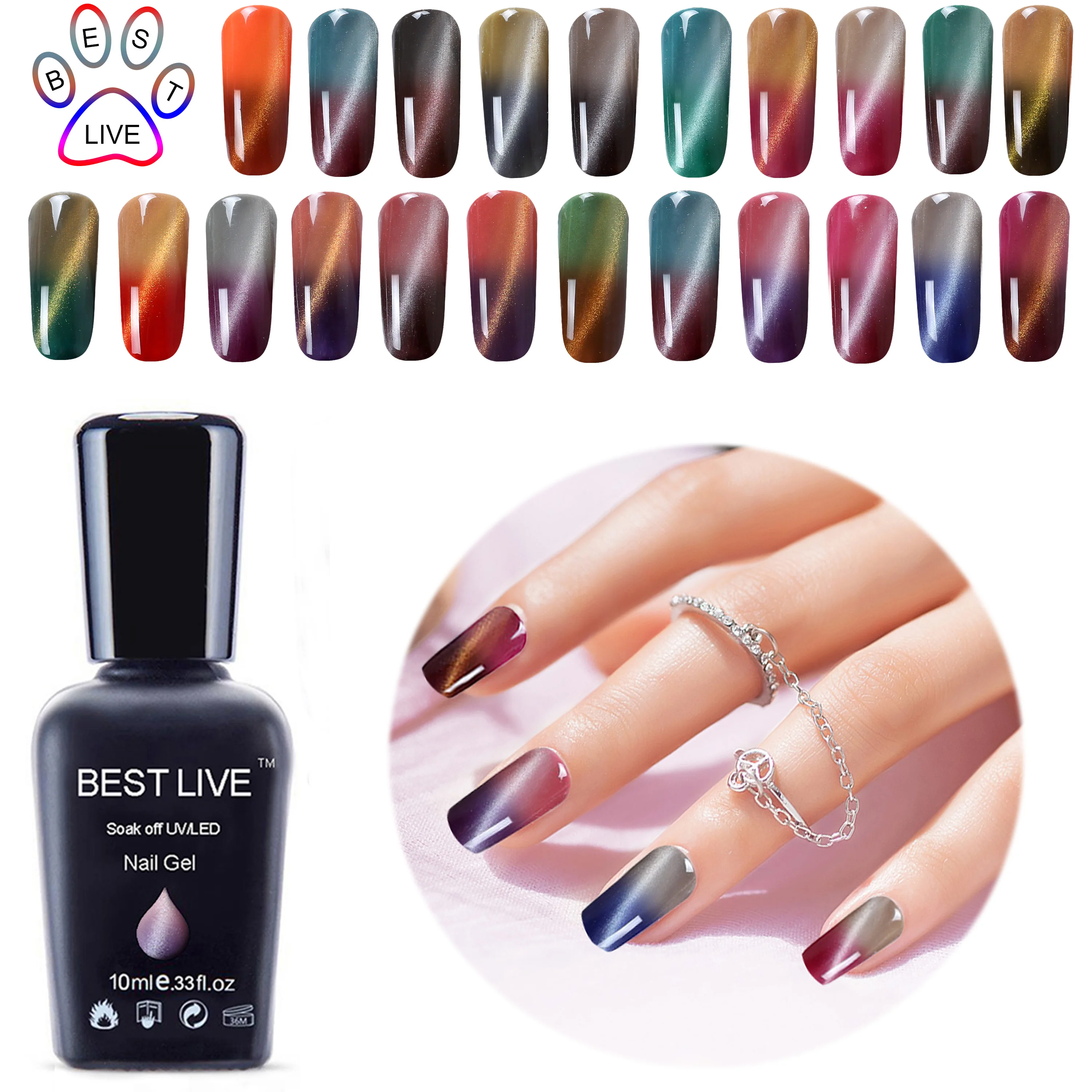 Гель лак для ногтей с магнитным эффектом &quotкошачий глаз&quot меняющий цвет УФ и