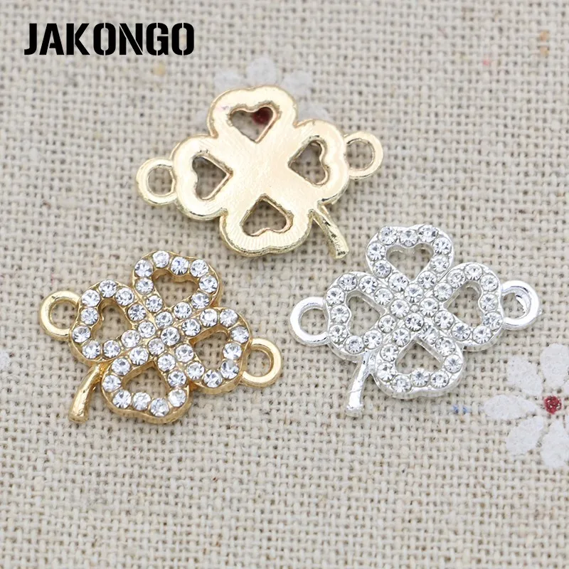 

8PCS Silver/Golden Color Crystal Clover Lucky Connectors for Making Bracelet Jewelry Findings Accessories 21x14mm