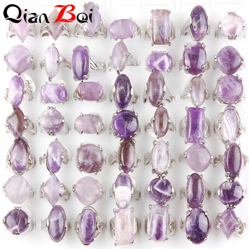 

QianBei Wholesale 60pcs Lots Zinc Alloy Purple Crystal Finger Ring for Women Wedding Engagement Jewelry Gifts