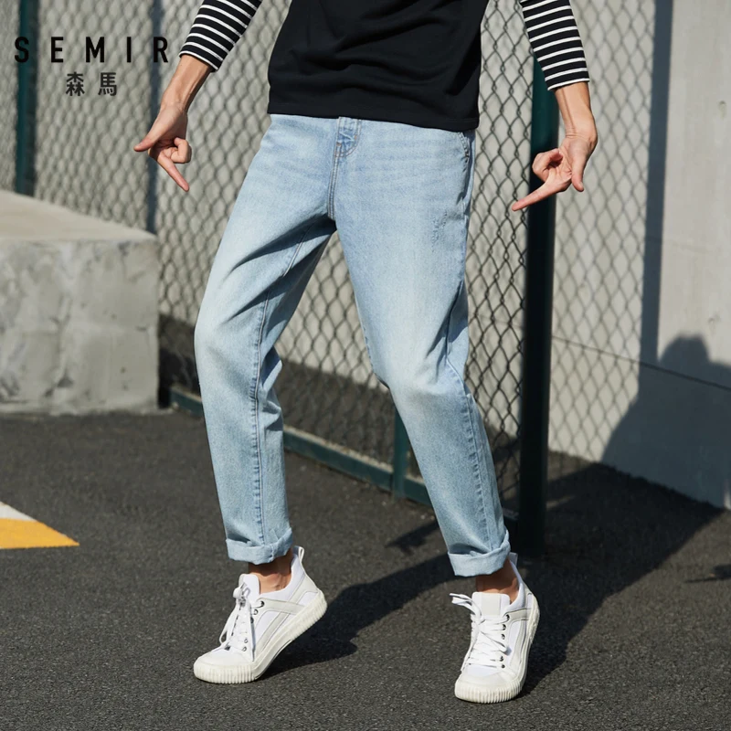

SEMIR Denim trousers men 2020 spring new loose tapered pants cotton breathable youth retro old pants