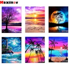 Алмазная мозаика KEXINZU 5D сделай сам, квадратнаякруглая вышивка крестиком, Пазл Луна пляж, закат, 3d вышивка крестиком, детская ручная работа