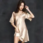 Женская ночная рубашка, из шелка и сатина, кружевная, с коротким рукавом, прозрачная