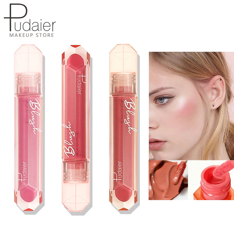 

Pudaier new 9 color Face Brusher liquid blush makeup beauty glazed blush for cheek peach pink blusher stick cushion cosmetics