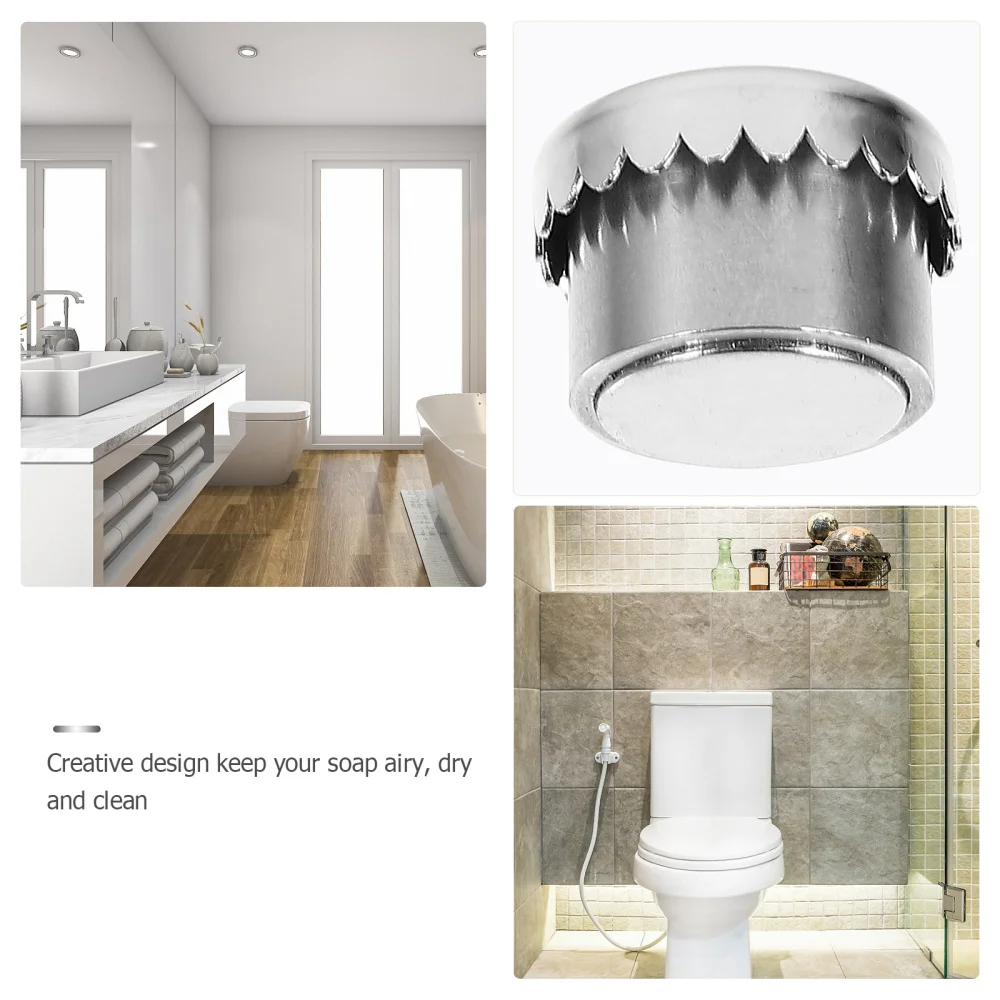 

2Pcs Wall Sucker Soap Rack Magnetic Soap Shelf Bathroom Soap Organizer Silver