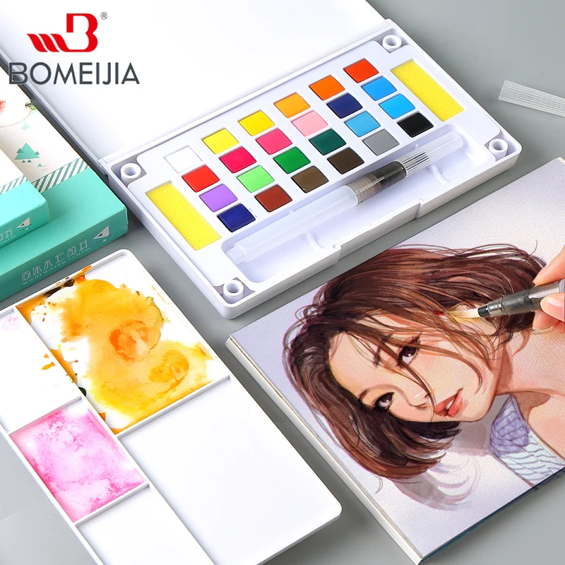 

12/18/24/36 Solid Watercolor Paint Set With Paint Brush Portable Water Color Pigment For School Students Beginner Art Supplies