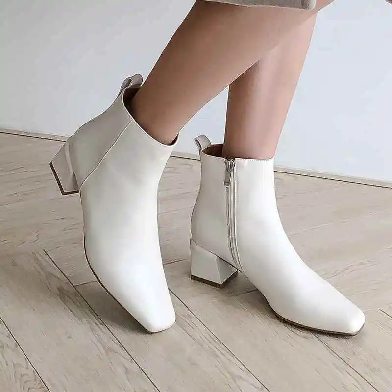 

krazing pot European simple style cow leather boots square toe high heels young lady daily wear winter side zip ankle boots L71