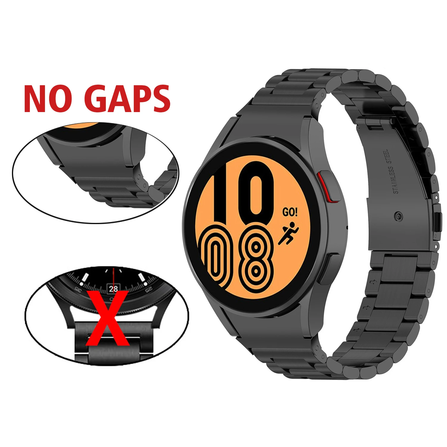

No Gaps Curved Stainless Steel Strap For Samsung Galaxy Watch 4 Classic 46mm Metal Bracelet For Galaxy Watch 4 Band 44mm 40mm
