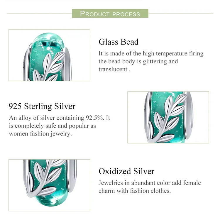 Подходит для оригинального браслета бусы летние листья Хрустальное стекло шарм