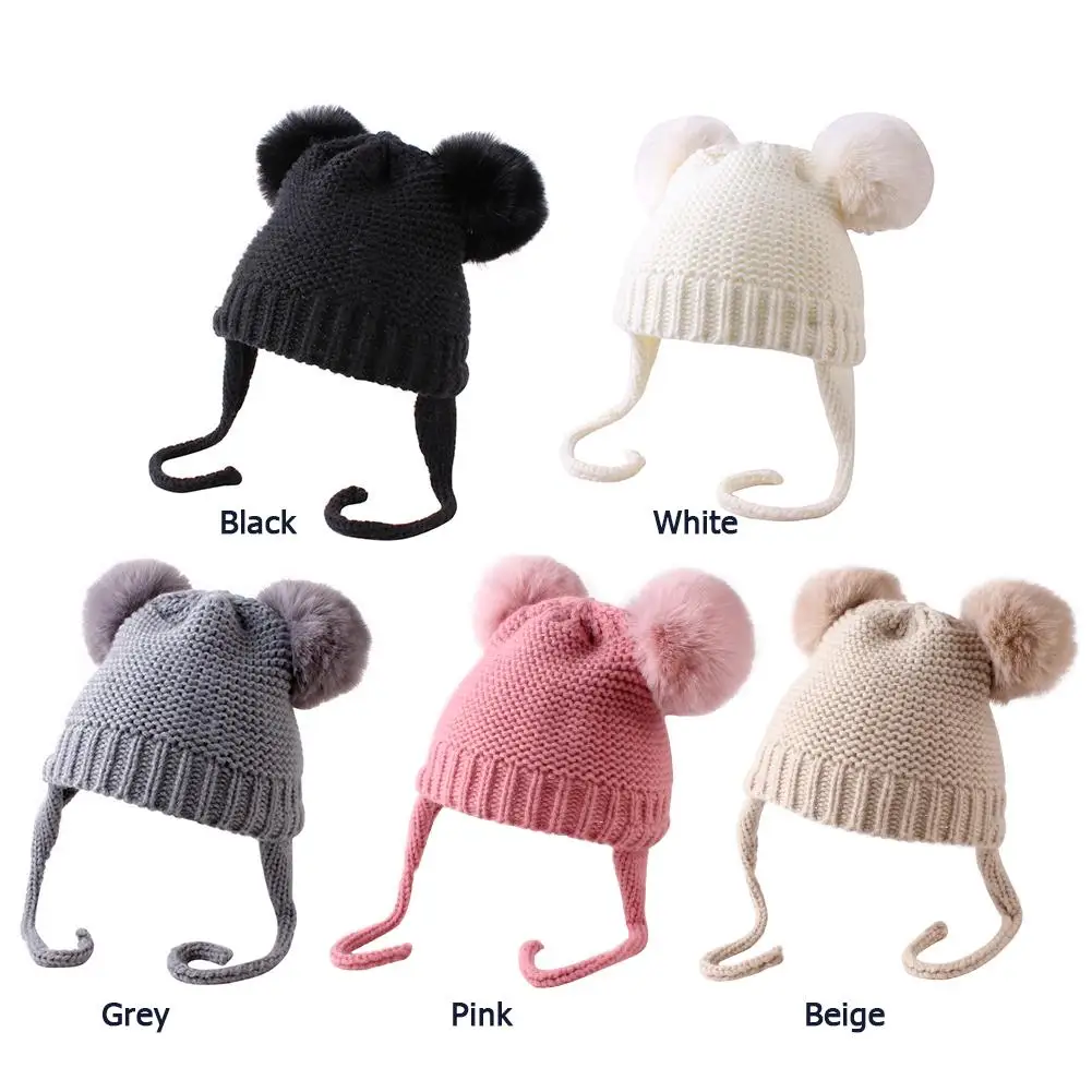 Детская зимняя двойная Кепка с помпонами для мальчиков и девочек детская мягкая