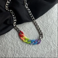 hip hop chain stitching acrylic rainbow necklace european and american fashion simple pendant sweater chain