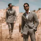 Двубортные полосатые мужские костюмы из 2 предметов, официальный свадебный смокинг для жениха, блейзер, брюки