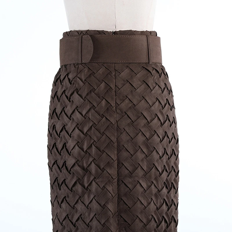 

Plaid Weave Suede Pattern Split Black High Waist Half-body Skirt Women Fashion Tide New Spring Autumn 2021 1DD3211