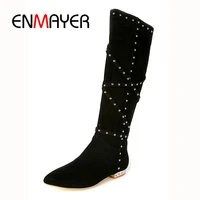 enmayer women winter boots botas mujer women pointed toe rivet knee high boots women zipper boots big size 34 40 zyl1067