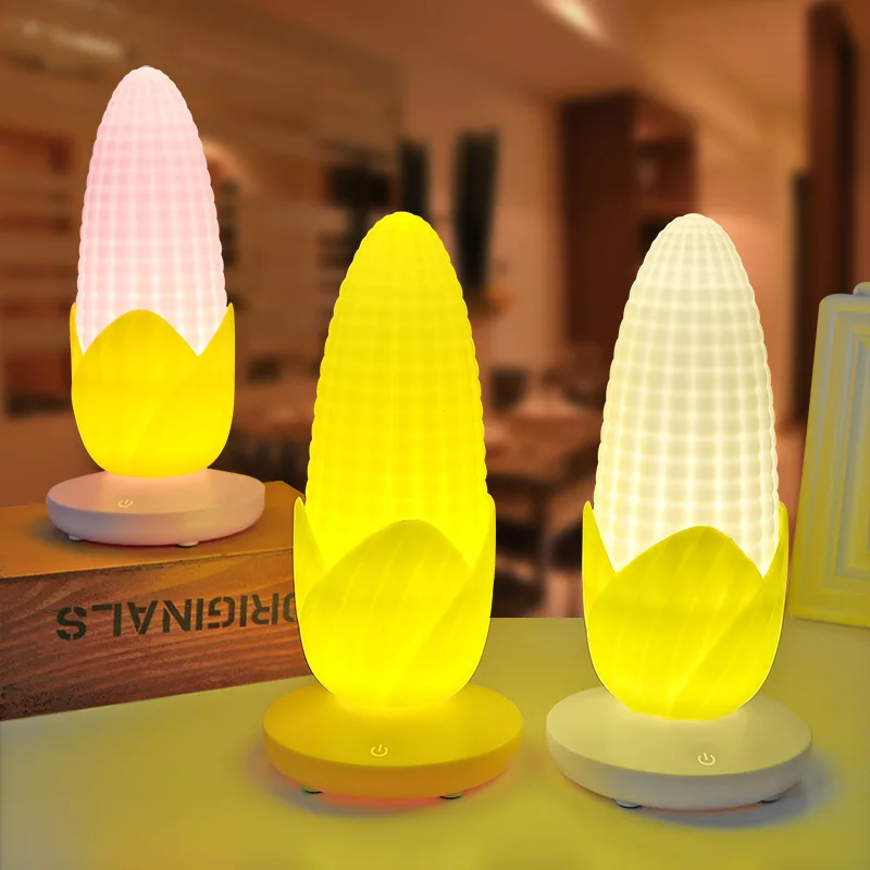 Corn Cartoon Silicone LED Night Light USB Charging Touch Dimming 3 Brightness Romantic Bedroom Bedside Atmosphere Table Lamp