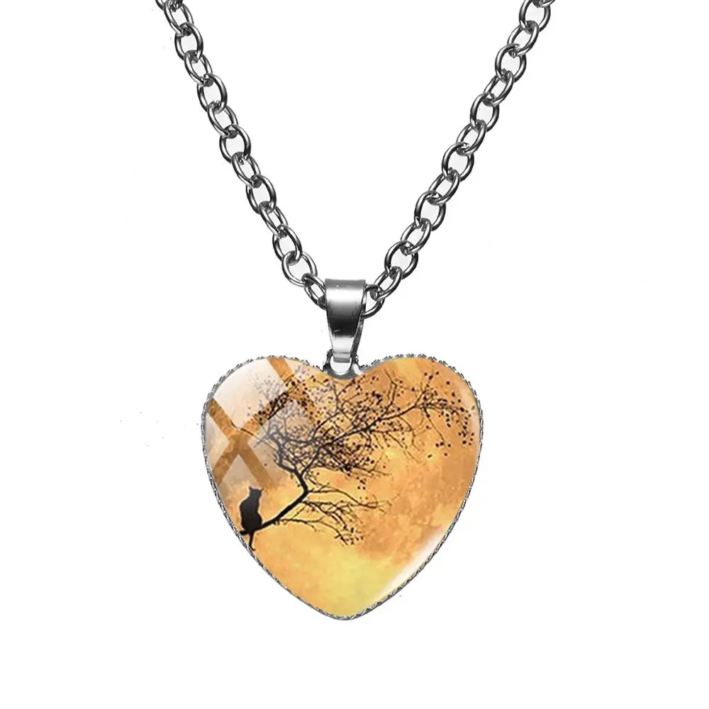 Ожерелье с изображением кота и цветка дерева лунного света Луны милой черной