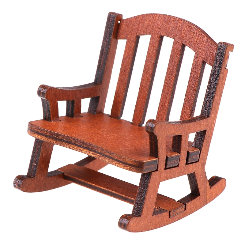 

1Pcs Wooden Rocking Chair Seat Handicraft Wood Rocker Dollhouse Miniature Outdoor Garden Furniture Toys
