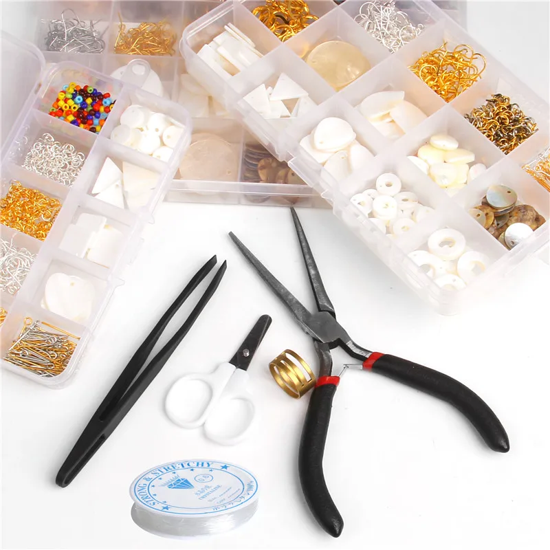 

Shell Beads Kit With Tool White Shell Gravel Stone Beads Metal Spacer Charm For DIY Handmade Jewelry Making Earrings Accessorie