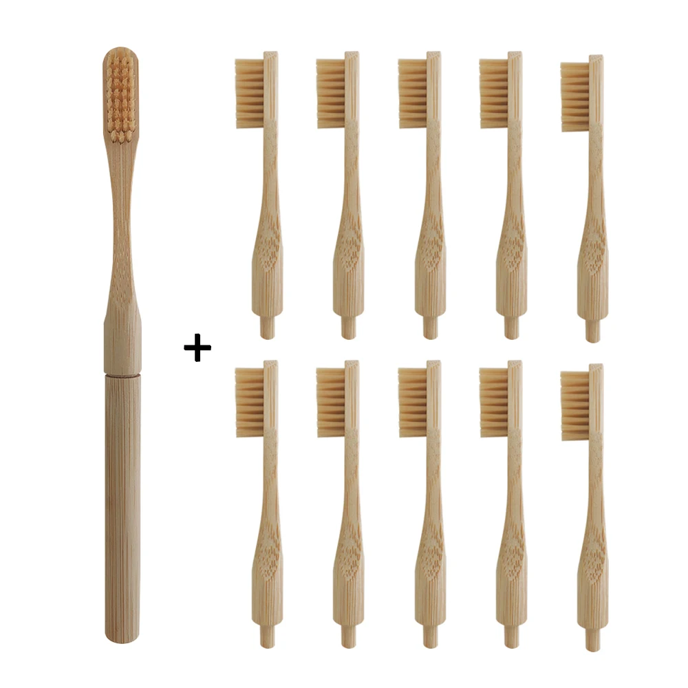 Бамбуковая зубная щетка с сменными насадками сменные головки зубные щетки для
