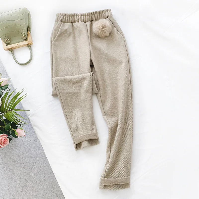 KINOMI Осень Зима OL Стиль женские толстые шерстяные шаровары Высокая талия