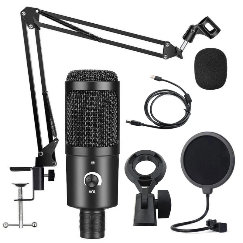Professional USB Computer Microphones Kit With Adjustable Scissor Arm Stand Shock Mount For PC Laptop Singing Gaming Streaming |