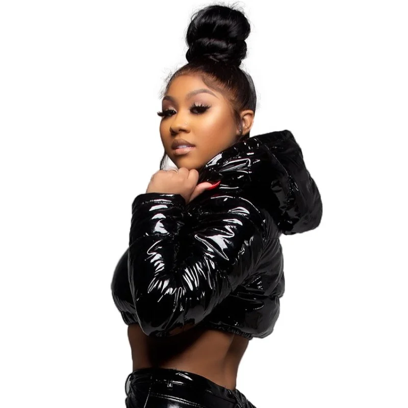 Толстовка с капюшоном пуховик из искусственной кожи зимние толстые женские