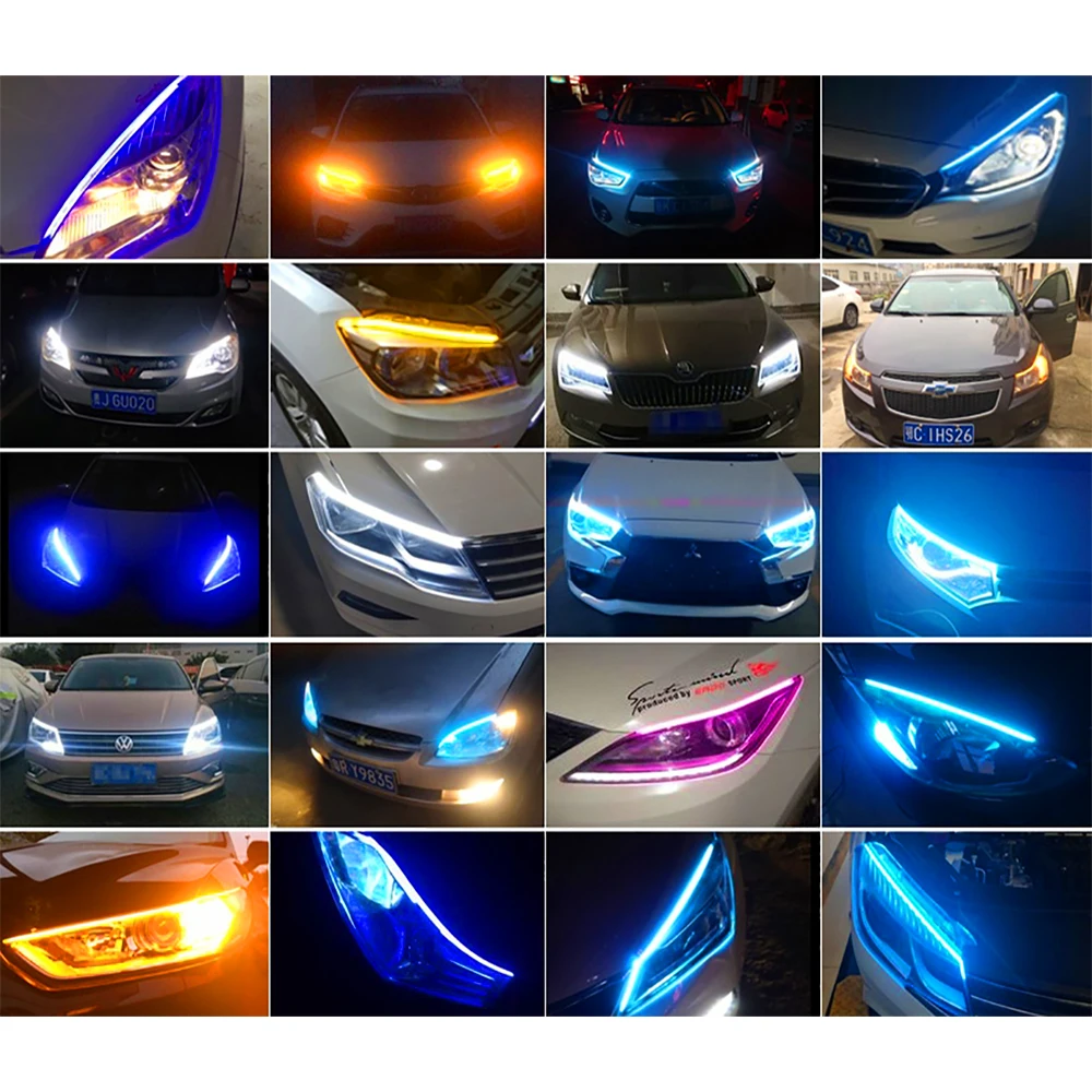 

2PCS Waterproof Flexible Universal Car LED DRL Daytime Running Light Flow Runs Headlight LED Strip Brake Turn Signal Light DJ