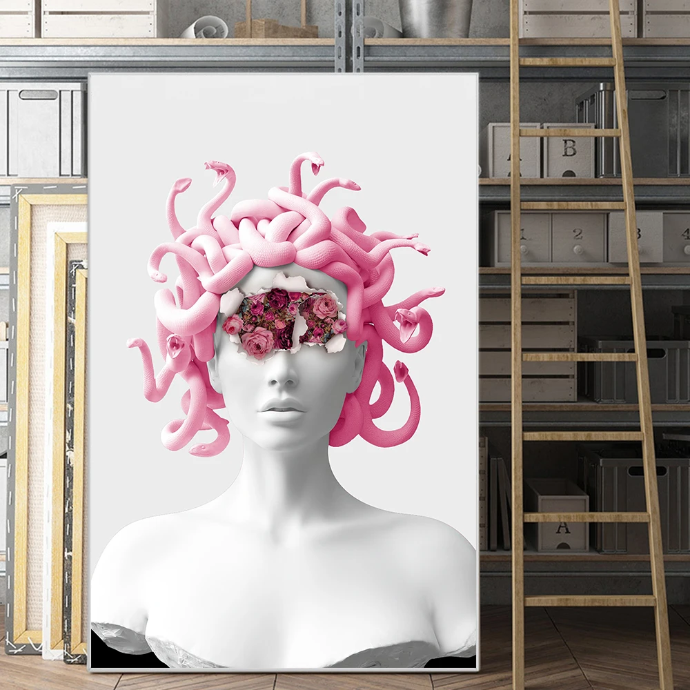 

Wall Art Canvas Painting Anime Abstract Beauty Woman Nordic Retro Figure Poster Prints Picture for Living Room Decor Snake Head