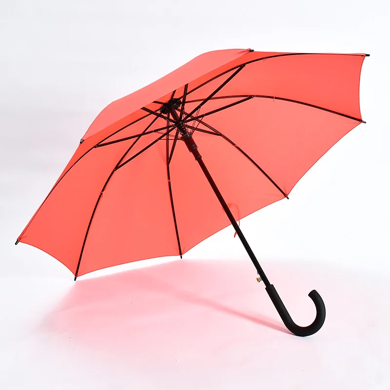 Windproof Double-layer Umbrella Women And Men Double Bone Straight Umbrella With Curved Handle Reinforced Solid Color 8k Busines