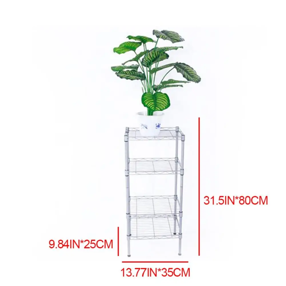 

4-layer Storage Rack Adjustable Rectangular Carbon Steel Metal Silver Gray Home Storage Organizer Kitchen Shelf Rack