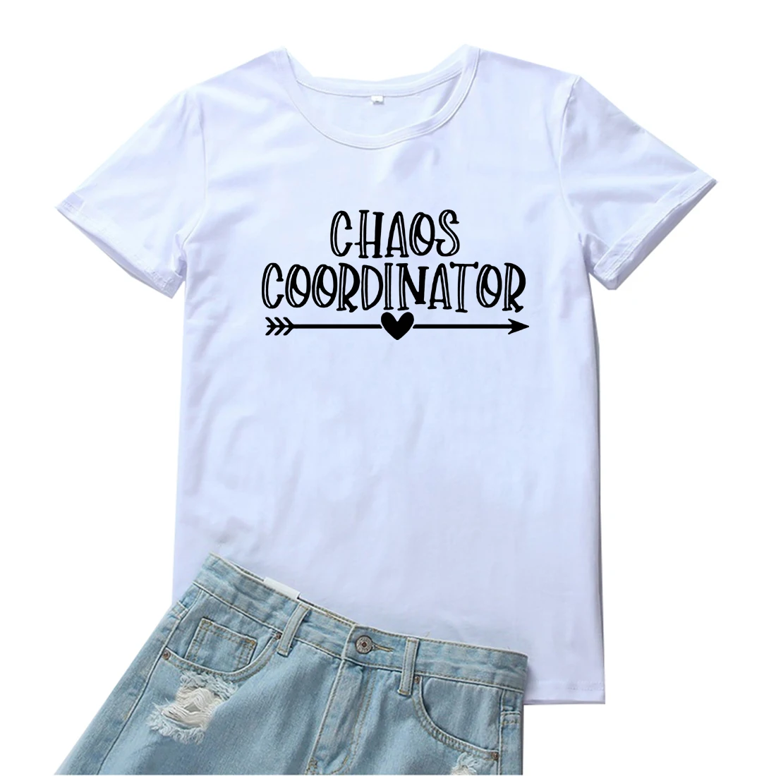 

Футболка с координатором хаоса, Женская забавная женская футболка с рисунком слов, хлопковые Графические футболки с принтом, женская черна...