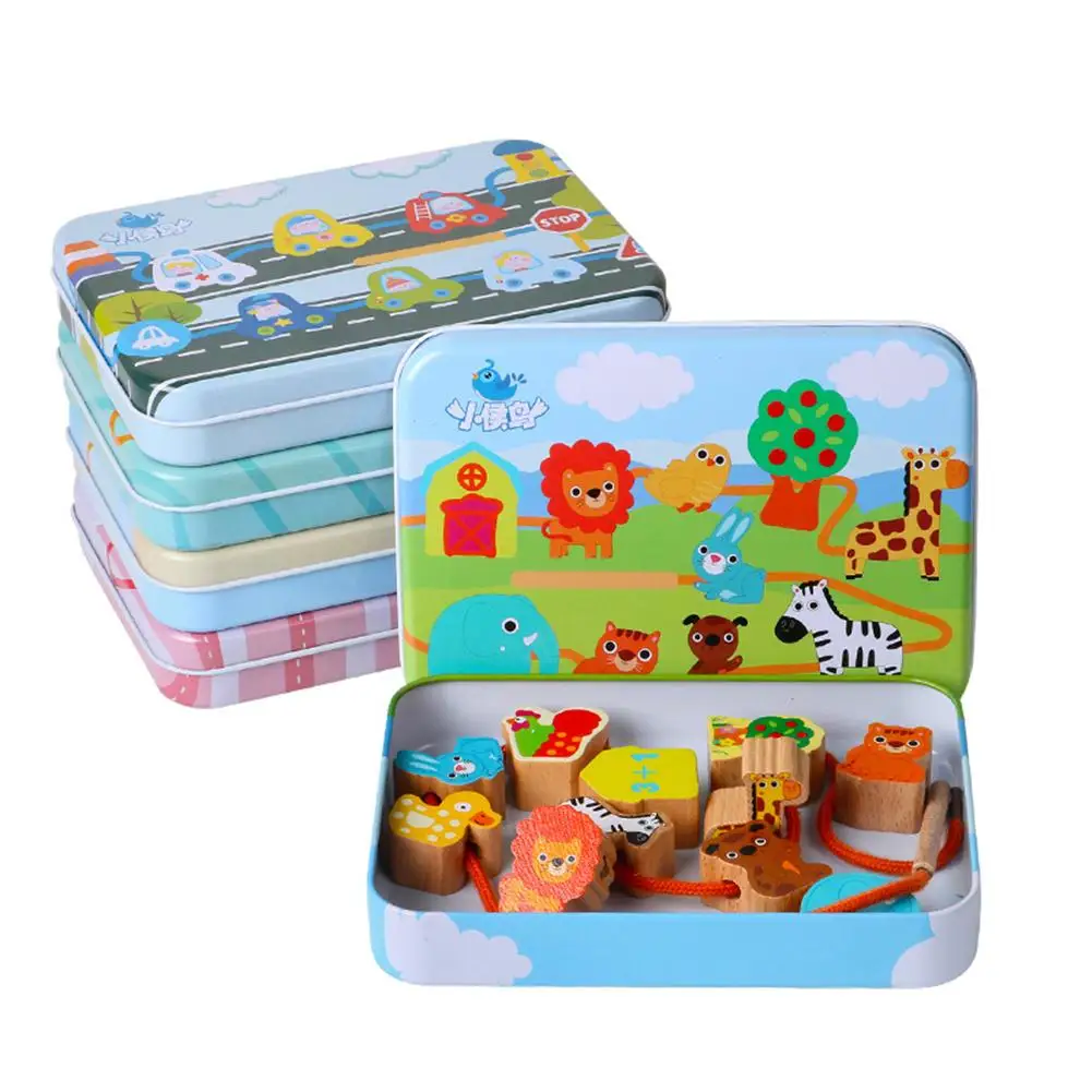 12 шт./компл. деревянные Мультяшные фрукты животные завязка нитка бусины игра