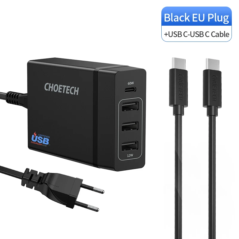 CHOETECH Мульти Usb зарядное устройство USB C 72 Вт 4 порта usb type C PD зарядное устройство станция type-C для MacBook Pro iPad Pro iPhone XS MAX huawei - Тип штекера: EUCC