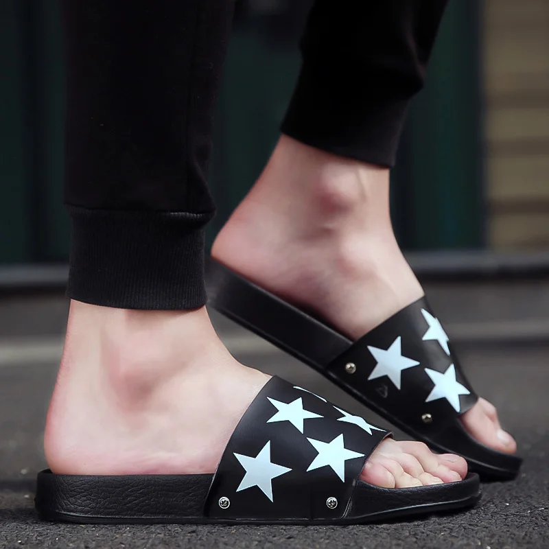 

Black simple five-pointed star slippers, outdoor beach shoes, swimming non-slip flip flopsMen's and women's sandals