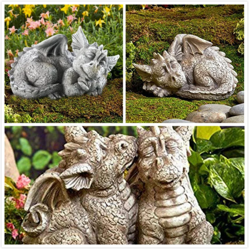 

Dragon Statue Sculpture Dinosaur Resin Statue Outdoor Garden Home Retro Oranments Decoration Flowerbed Decor Resin Ornaments