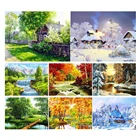 Алмазная 5D картина LZAIQIZG, четыре сезона, полноразмернаякруглая вышивка, пейзаж стразы, домашний декор