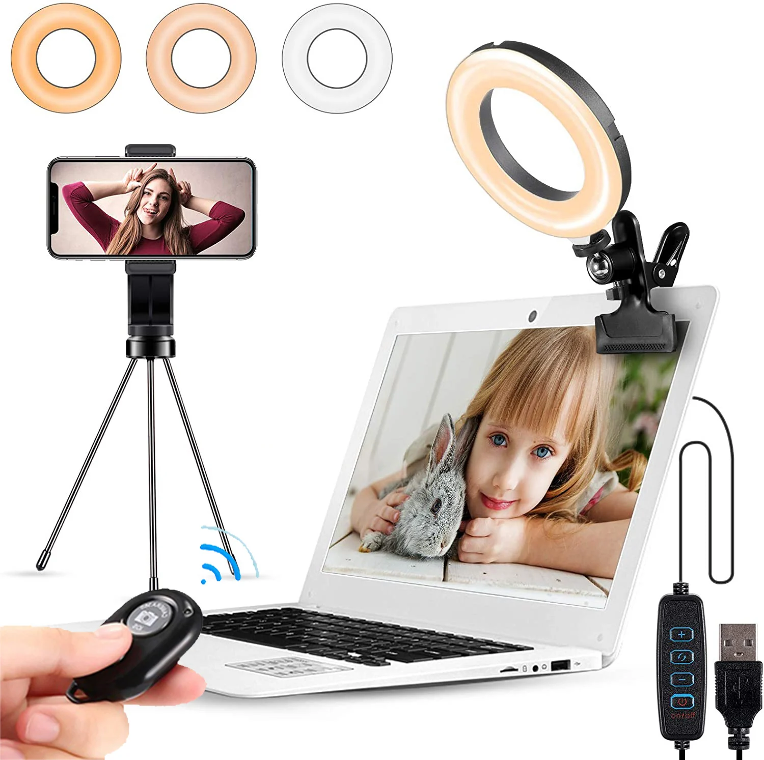 

Clamp Mount Selfie 6" Fill Ring Light Lamp LED Phone Holder Photography Round Circular Ringlight Makeup Live Vlog YouTube