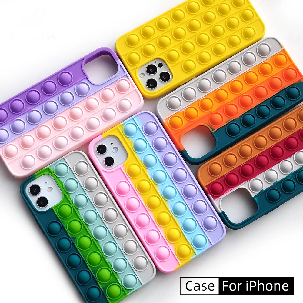 

3D Push Rainbow Silicone Case For Iphone XR XS 11 7 8 Plus Fidget Toys Bubble Soft For iphone 12 13 Pro Max SE20 pop it cover