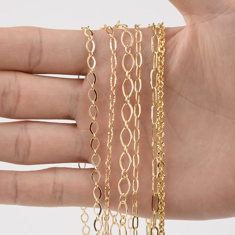

SAUVOO 1Meter Paperclip Link Chain Gold Oval Cable Chains For Necklace Hand Made DIY Jewelry Findings & Components Accessories