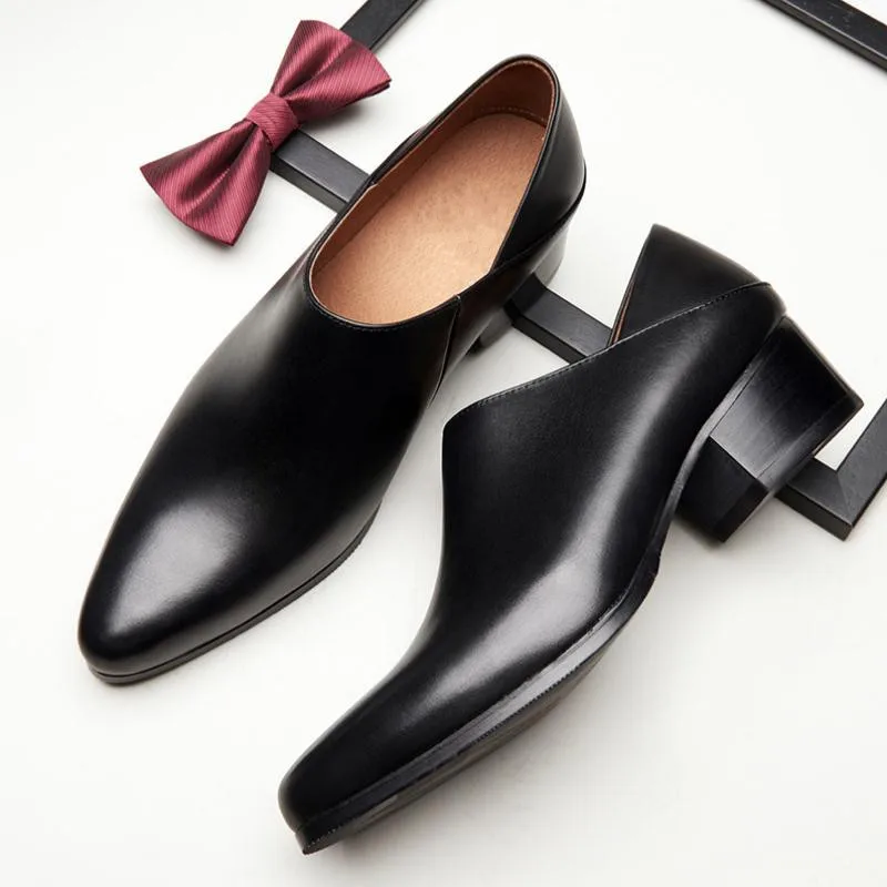 

Height Increase Genuine Leather Dress Shoes Men High Heel Pointed Toe Slip On Fashion Loafers Male Shoes Office Work Mens Shoes