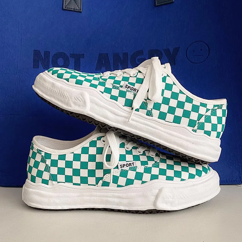 

Men's Shoes Summer 2021 New Fashion Non-slip Round Head Lightweight Lace-up Canvas Shoes Low-top Casual Striped Plaid