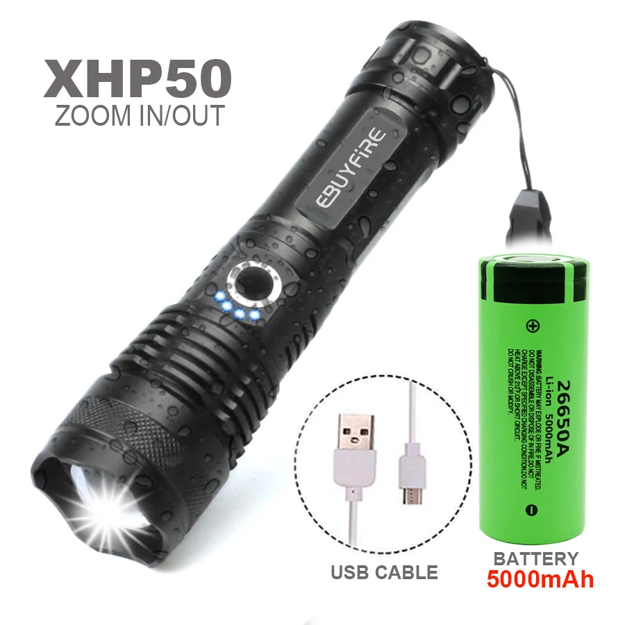 Светодиодный фонафонарь XHP50 с аккумулятором AAA/ 18650/26650|Фонарики и осветительные