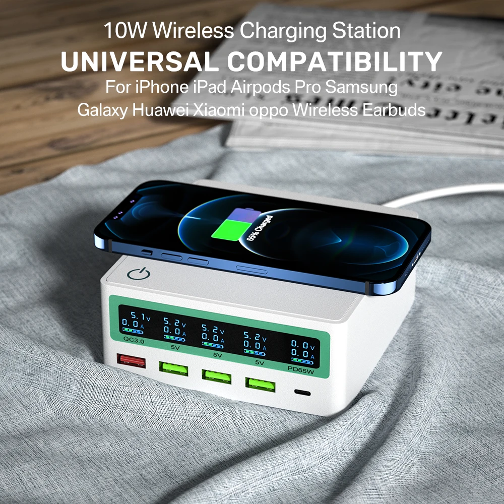 130w wireless charger multi usb fast charger station pd 65w charge for iphone huawei samsung qc3 0 usb c charger power adapter free global shipping
