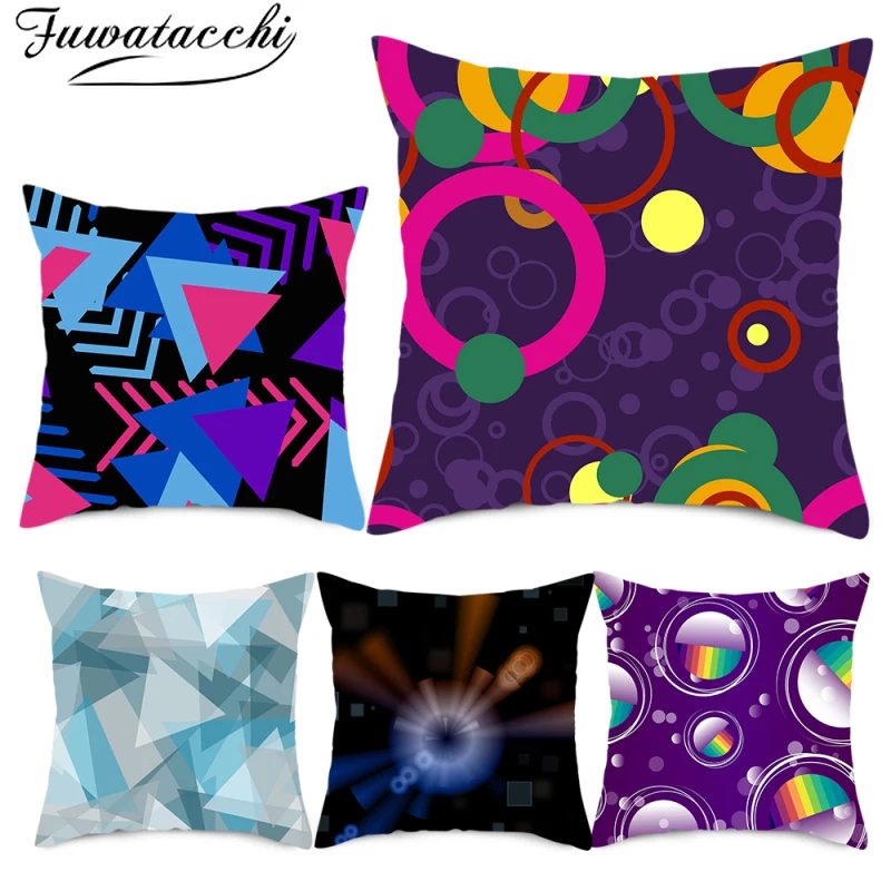 

Fuwatacchi Purple Paiting Cushion Cover Colorful Geometry Pillowcases for Home Sofa Car Seat Decor Throw Pillow Covers 45X45cm