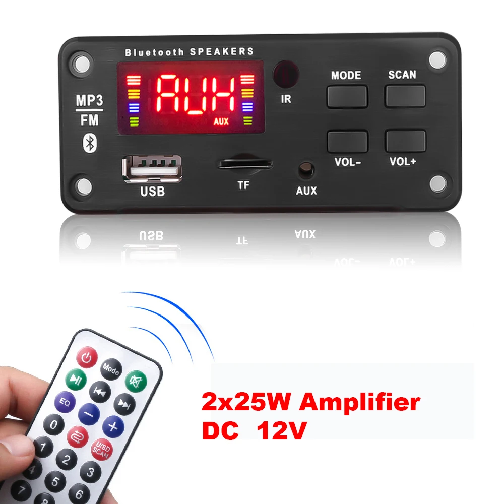 Mp3 плеер Kebidu 2x25 Вт 12 В Bluetooth 5 0 MP3 декодер аудиоплата с поддержкой громкой связи записи звонков TF FM для