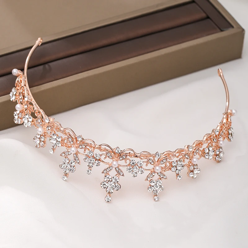 

Rhinestone Flower Crown Bride Headdress Wedding Tiara Headband Hairband Women Girl Rose Gold Crystal Wedding Crown Headband