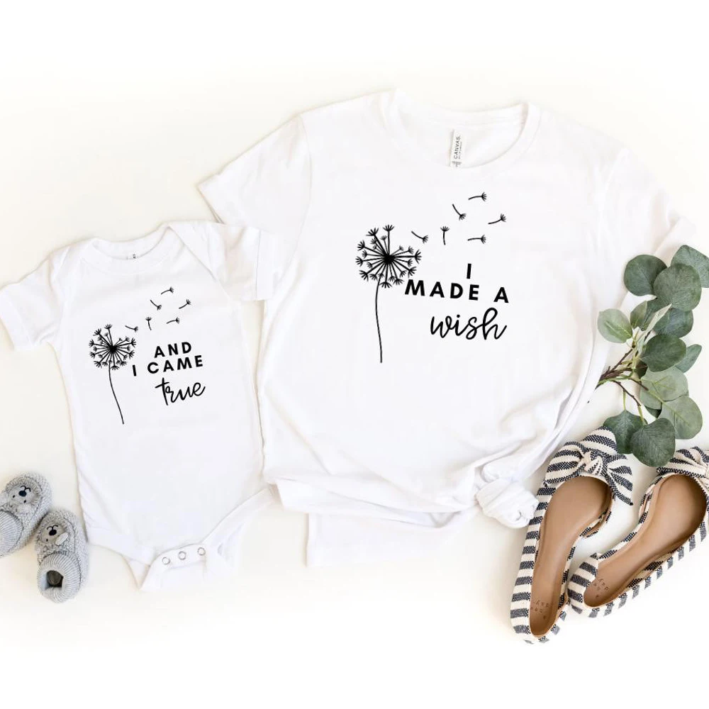 

Mother's Day Clothing I Made A Wish and I Came True Lovely Cute Tops Cotton Short Sleeve Summer 2021 Hotsale Family Set Shirt
