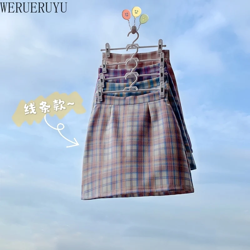 

WERUERUYU Plaid Summer Women Skirt 2020 High Waist Stitching Student Pleated Skirts Women Cute Sweet Girls Dance Mini Skirt