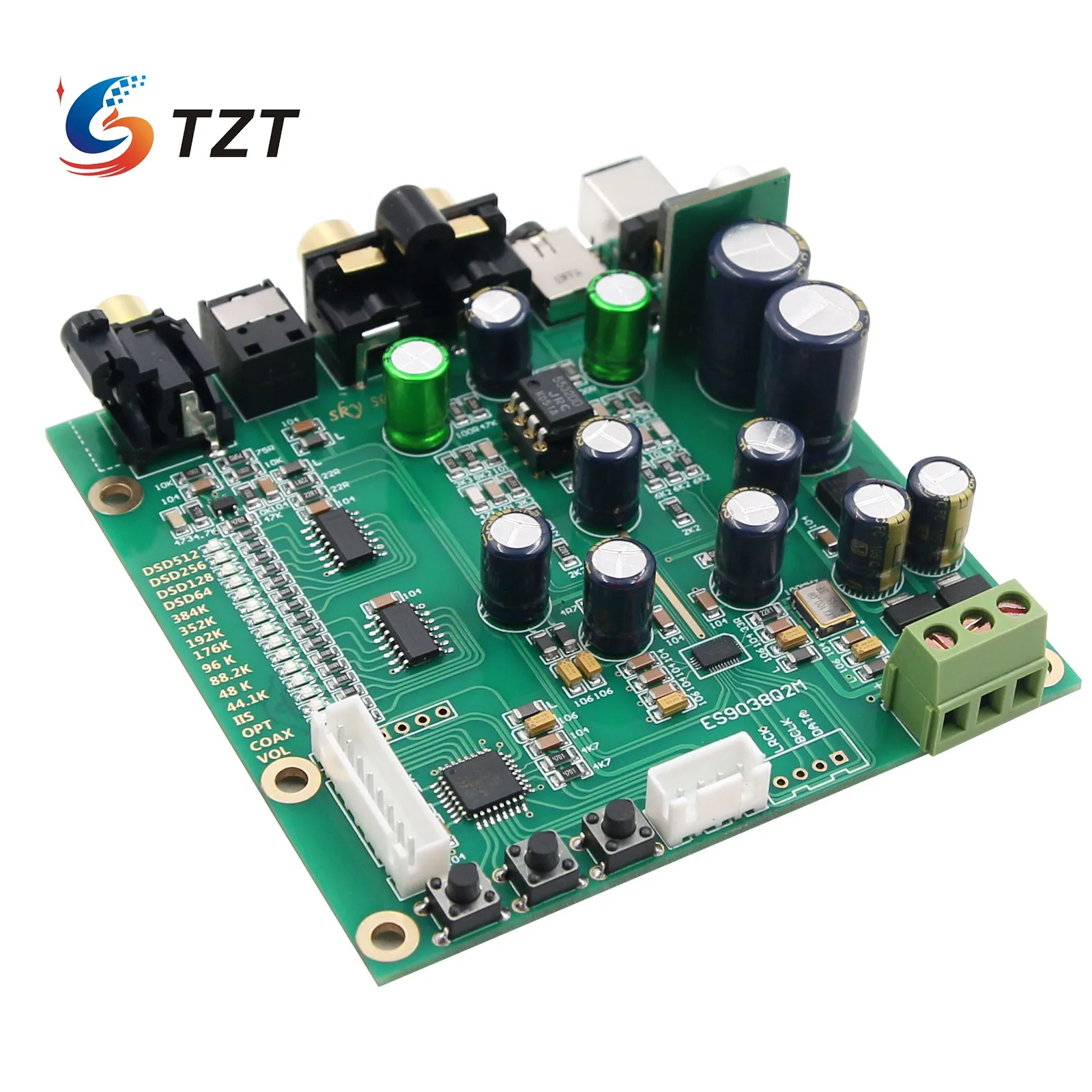 TZT ES9038Q2M DAC Стандартная плата поддержка для IIS DSD оптоволоконного коаксиального