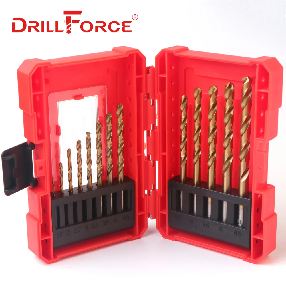 DRILLFORCE 13 шт./компл. 1,5-6,5 мм Титан сверла высокое Скорость Сталь HSS M2 Полностью массу спиральное сверло для чугунный металлический древесины