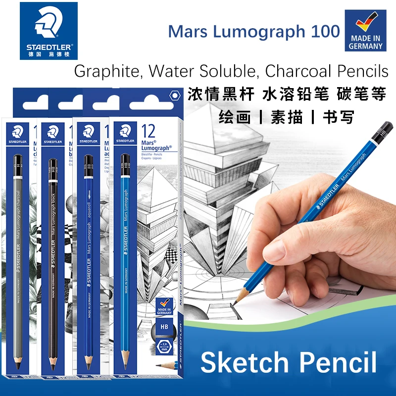 Water Soluble Mars Lumograph Student Art Supplies Soft Medium Hard Charcoal Pencils